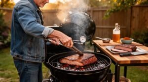 brisket smoked on charcoal grill