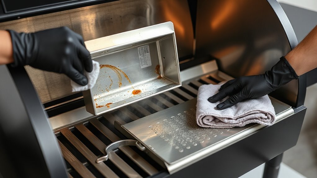 remove grease trap drip tray heat baffle clean